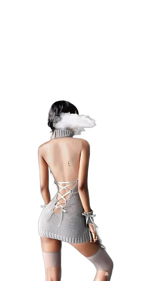 Pure Temptation: Low-Cut Halter Deep V Backless Sweater Lingerie with Pure Temptation