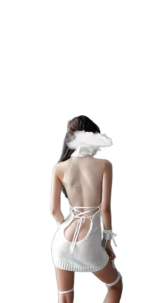Pure Temptation: Low-Cut Halter Deep V Backless Sweater Lingerie with Pure Temptation
