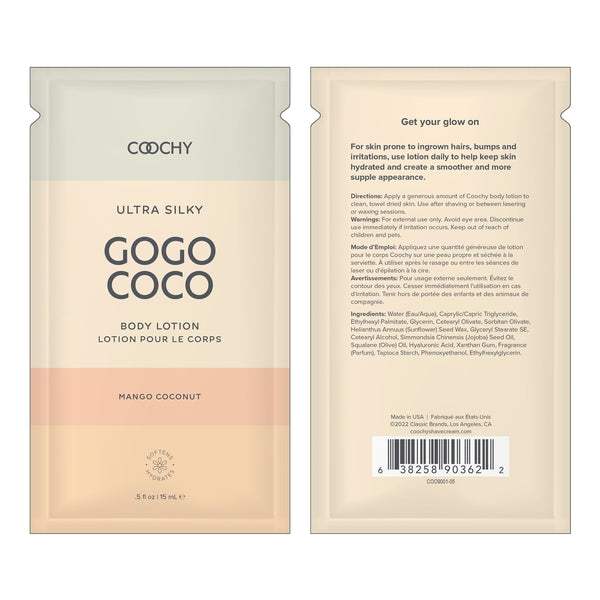 Coochy Ultra Silky Body Lotion Mango Coconut .35oz | 10mLCoochy Ultra Silky Body Lotion Mango Coconut