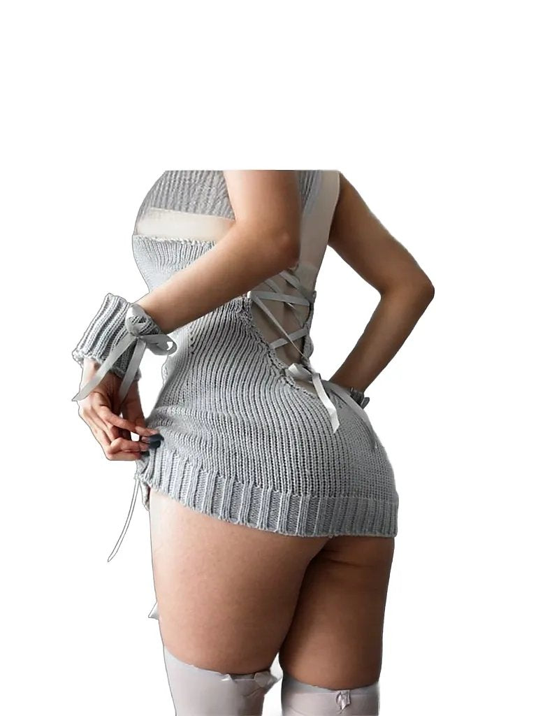 Pure Temptation: Low-Cut Halter Deep V Backless Sweater Lingerie with Pure Temptation