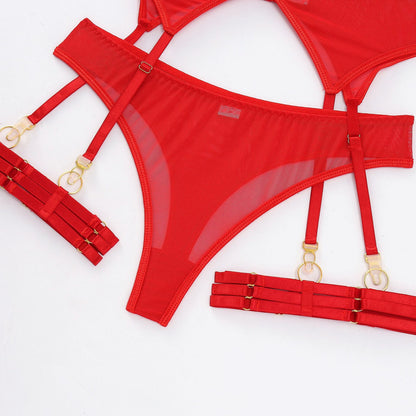Three-Piece Sexy Lingerie Set with Garter Belt-Piece Sexy Lingerie Set