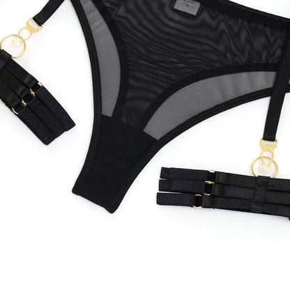 Three-Piece Sexy Lingerie Set with Garter Belt-Piece Sexy Lingerie Set