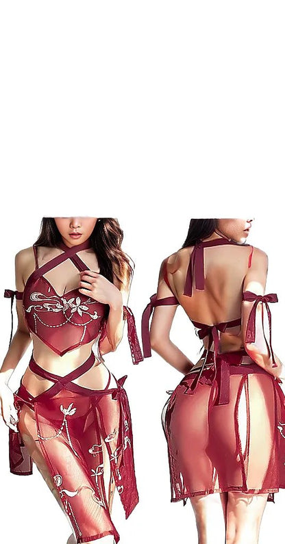 Chinese Ancient Style See-Through Halter Hanfu Apron Lingerie SetHalter Hanfu Apron Lingerie Set