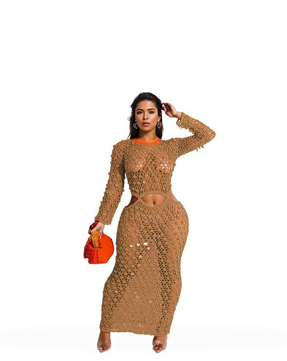 Handmade Knit Hollow-Out Sequin Beach DressHandmade Knit Hollow-