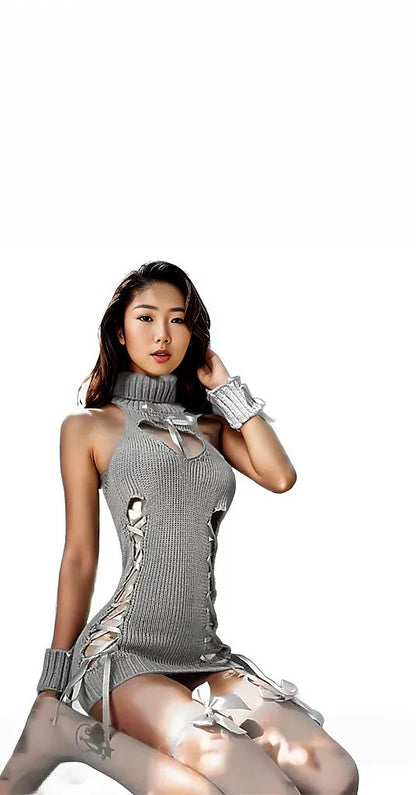 Pure Temptation: Low-Cut Halter Deep V Backless Sweater Lingerie with Pure Temptation
