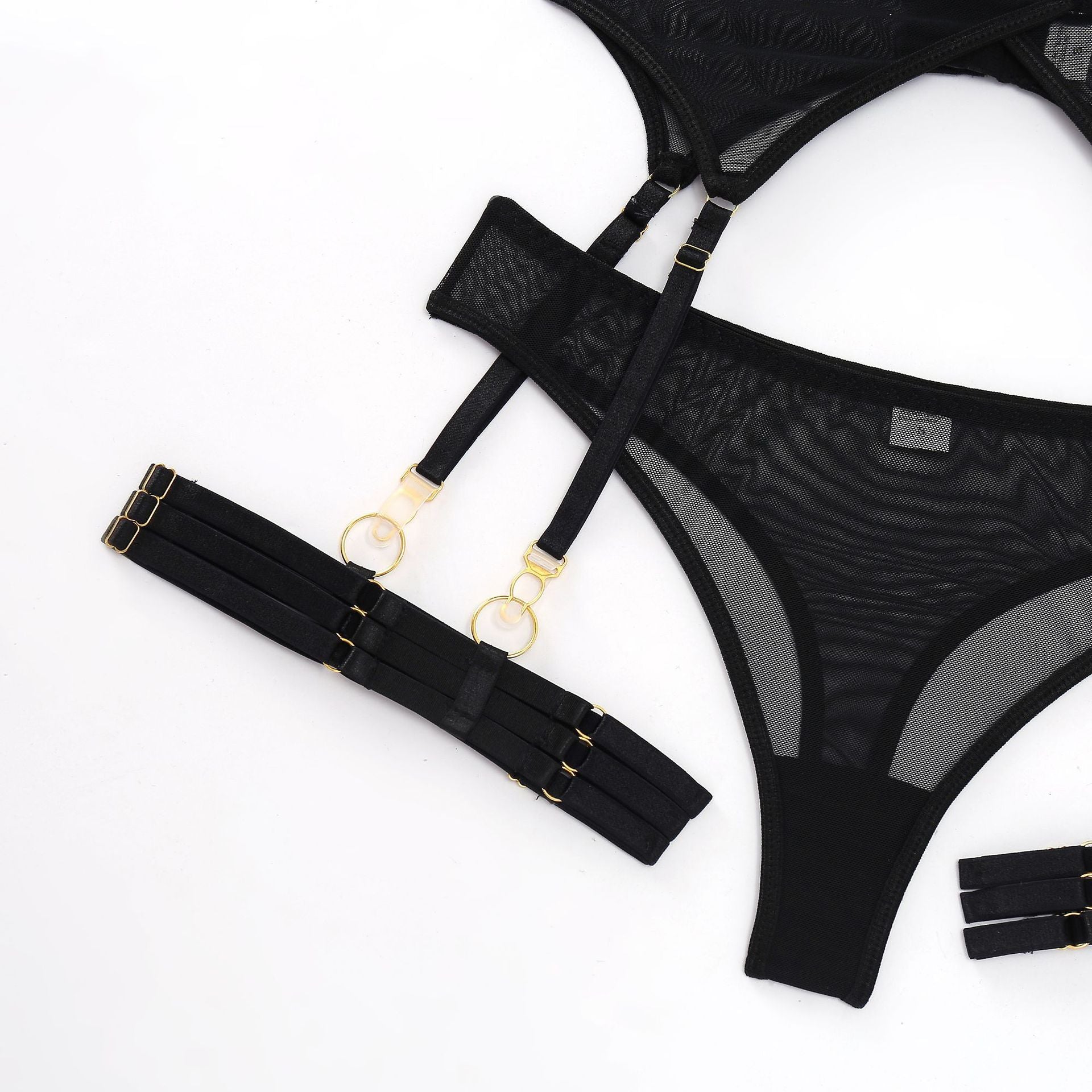 Three-Piece Sexy Lingerie Set with Garter Belt-Piece Sexy Lingerie Set