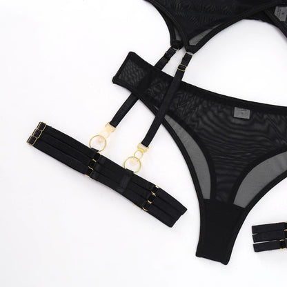 Three-Piece Sexy Lingerie Set with Garter Belt-Piece Sexy Lingerie Set