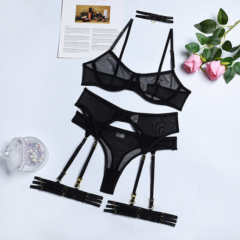 Three-Piece Sexy Lingerie Set with Garter Belt-Piece Sexy Lingerie Set