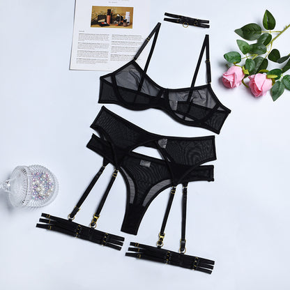 Three-Piece Sexy Lingerie Set with Garter Belt-Piece Sexy Lingerie Set