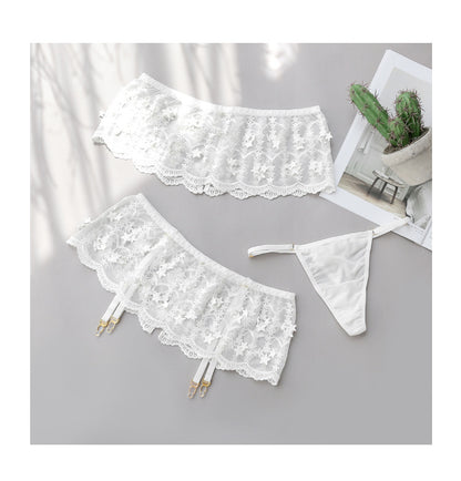 Beautifully Embroidered Star Mesh One-Shoulder Tube Top Three-Piece SeBeautifully Embroidered Star Mesh