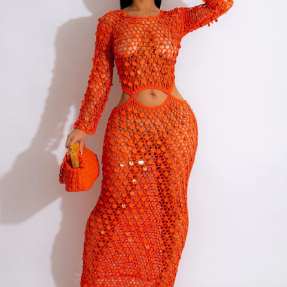 Handmade Knit Hollow-Out Sequin Beach DressHandmade Knit Hollow-