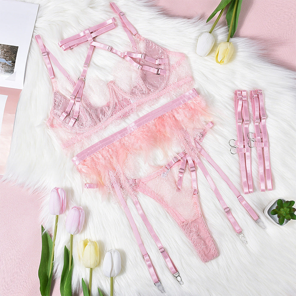 Intricate Heavy Industry Lace Feather Lingerie - 5-Piece SetIntricate Heavy Industry Lace Feather Lingerie - 5-Piece Set