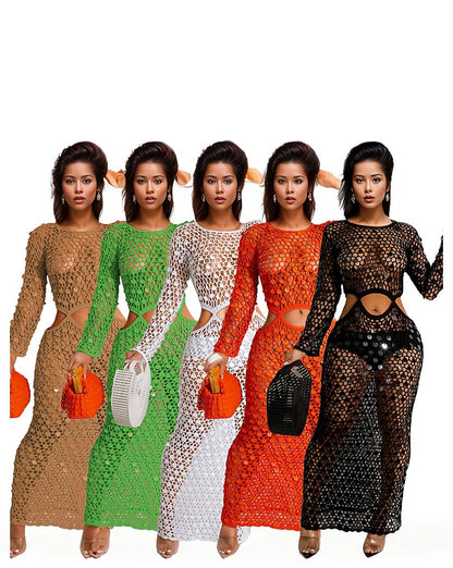 Handmade Knit Hollow-Out Sequin Beach DressHandmade Knit Hollow-