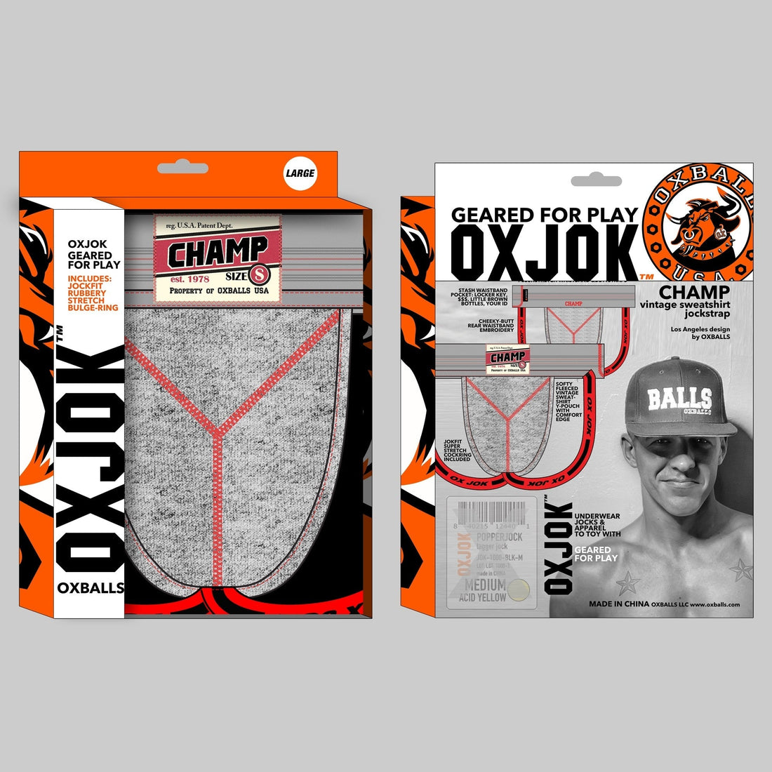 OXBALLS CHAMP Vintage Sweatshirt Jockstrap, GRAY HEATHEROXBALLS CHAMP Vintage Sweatshirt Jockstrap, GRAY HEATHER