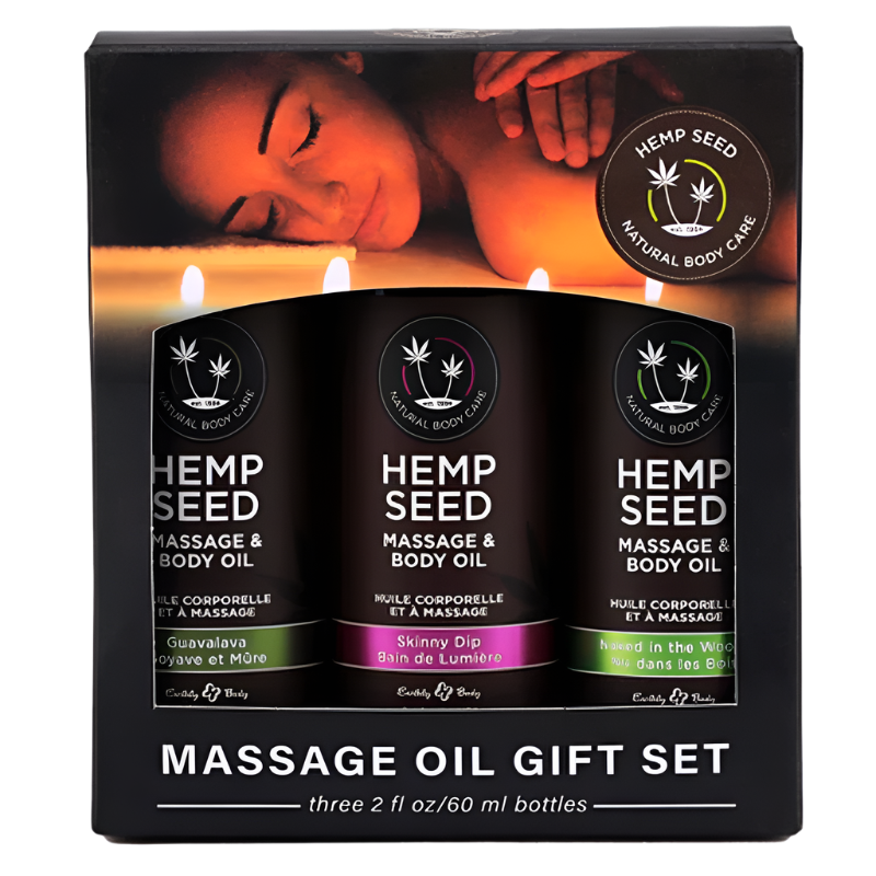 Earthly Body Massage Oil Trio Gift Set: Naked in the Woods, Skinny DipWoods, Skinny Dip, Guavalava 2 fl oz / 60 ml