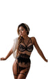 Black Feather Split Erotic Lingerie - Three-Piece SetBlack Feather Split Erotic Lingerie -