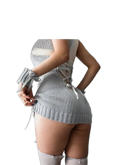 Pure Temptation: Low-Cut Halter Deep V Backless Sweater Lingerie with Pure Temptation