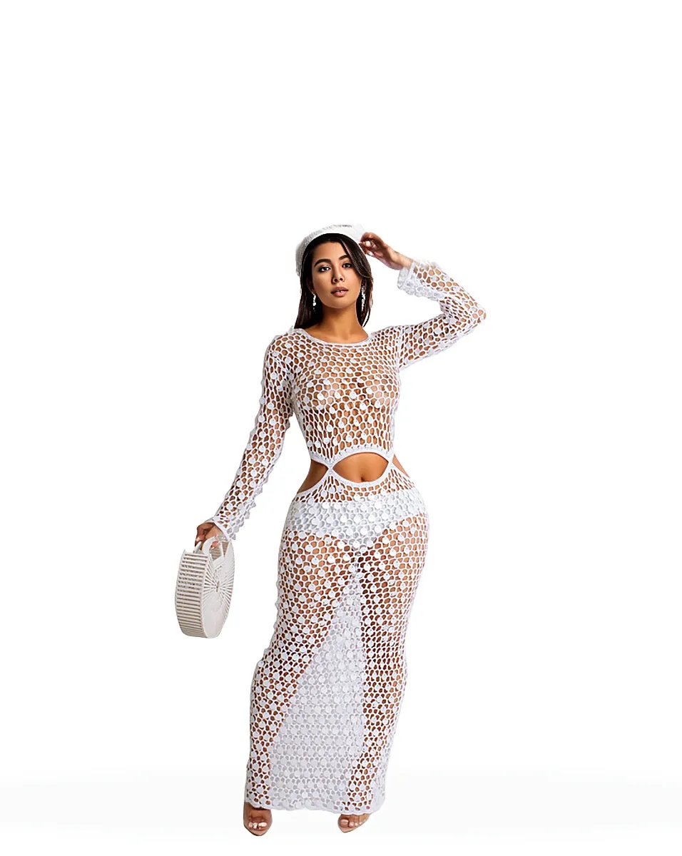 Handmade Knit Hollow-Out Sequin Beach DressHandmade Knit Hollow-
