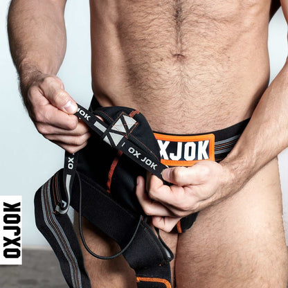 OXBALLS SLINGJOCK Upthrust Slider-Strap Jock - BLACK IRON Jockstrap